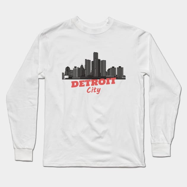 Detroit city skyline vintage retro Long Sleeve T-Shirt by thegoldenyears